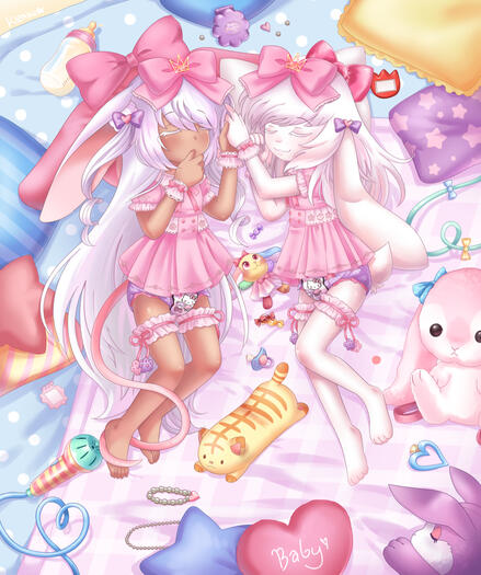 Sleepy girls (Commission)